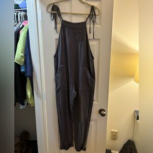 Orange Creek Pinstripe Linen Jumpsuit